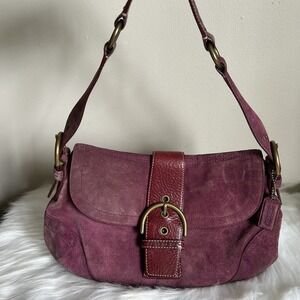 Coach Soho Purple Suede Leather Flap Shoulder Bag Buckle Plum 9688 Vintage Y2K